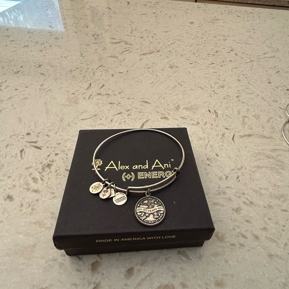Alex and Ani Silver Boston Red Sox and The Jimmy Fund Anniversary Charm Bangle